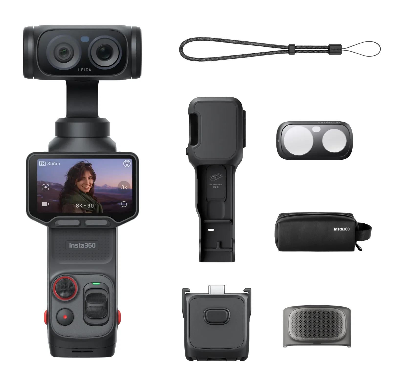 Insta360 Luna Ultra Insta360 Luna Ultra pocket gimbal camera in Cosmic Black, front view showing dual Leica Summicron lenses